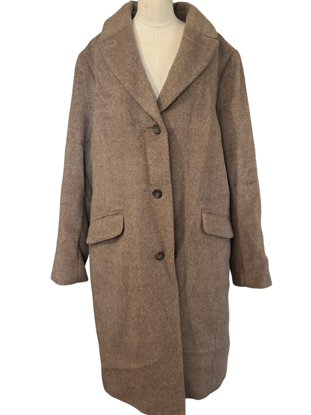 Talbots Italian Fabric Virgin Wool Blend Long Coat Taupe Brown Size 20 Classic - Picture 4 of 13